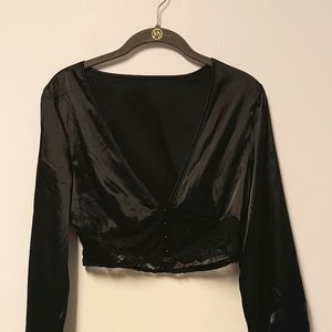Women's Low Cut Cropped Black Blouse in Medium
